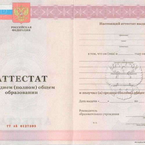 Аттестат 11 классов образца от 2009 до 2013 СпецБланк