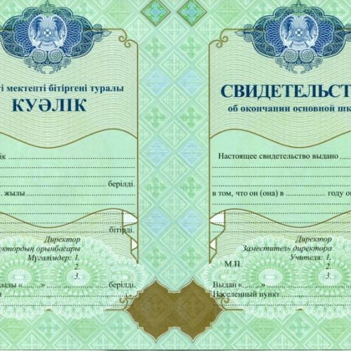 Аттестат Казахстан 9 классов